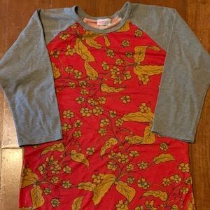 LulaRoe Red shirt with gray sleeves